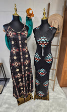Load image into Gallery viewer, Black and Tan Southwestern Aztec Western Maxi Dress
