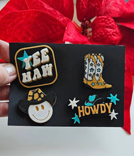 Load image into Gallery viewer, Set of 4 3D Print Western Cowboy Yeehaw Howdy Hat Pins Made in America choice of colors