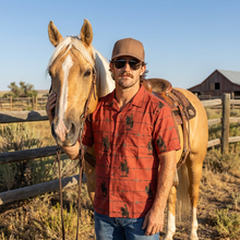 Load image into Gallery viewer, Baha Ranch Brown Saddle Up Western Hawaiian Shirt Made in America