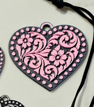Load image into Gallery viewer, 3d Printed Tooled Cowboy Cowgirl Heart Keychain or Purse Charm