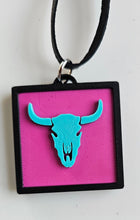 Load image into Gallery viewer, 3D Print Picture Necklace on Deerskin Leather Western Bull Skull Desert Cactus Made in America