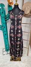 Load image into Gallery viewer, Black and Tan Southwestern Aztec Western Maxi Dress