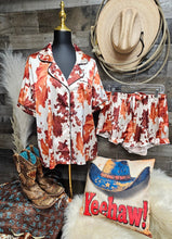 Load image into Gallery viewer, Cow Hide Print Western Cowgirl Satin Pajama Set