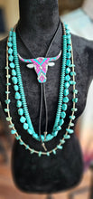 Load image into Gallery viewer, Turquoise Pink Aztec Longhorn 3D Inlay Bolo Tie Necklace Made in America