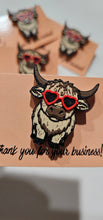 Load image into Gallery viewer, Bag of 25 -Boutique 3d Printed Package Inserts Cool Highland Cow Hat Pin Made in America