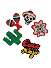 Load image into Gallery viewer, Set of 5 - 3D Print Mexico Cinco de Mayo Cactus Mariachi Sugar Skull Pins Made in America