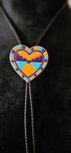 Load image into Gallery viewer, Orange Purple Aztec 3D Inlay Heart Bolo Tie Necklace Made in America