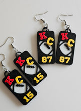 Load image into Gallery viewer, 3D Print KC Chiefs Player Number Football Earrings choice of number