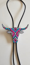 Load image into Gallery viewer, Turquoise Pink Aztec Longhorn 3D Inlay Bolo Tie Necklace Made in America