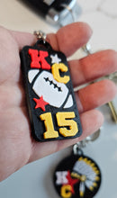 Load image into Gallery viewer, Set of 3 3D Print Chiefs Arrowhead Kc Kansas City 15 Football Keychains Made in America
