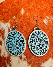 Load image into Gallery viewer, 3D Print Western Tooled Turquoise Earrings Made in America
