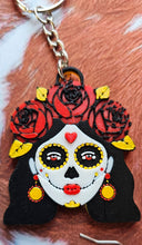 Load image into Gallery viewer, 3D Print Mexico Theme Día de los Muertos Day of The Dead Sugar Skull Keychain or Earrings