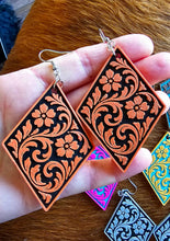 Load image into Gallery viewer, 3D Print Western Tooled Floral Earrings Made in America Choice of Colors