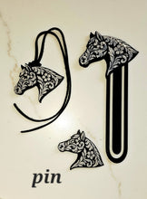 Load image into Gallery viewer, Baha Ranch Year of the Horse Tooled 3d Print Bookmark Keychain Hatpin Magnet Purse Charm Made in America