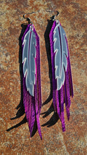 Load image into Gallery viewer, 3D Printed Feather Leather Fringe Earrings Made in America