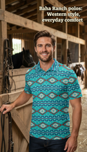 Load image into Gallery viewer, Baha Ranch Turquoise Aztec Polo