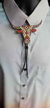 Load image into Gallery viewer, Brown Tan Aztec Longhorn 3D Inlay Bolo Tie Necklace Made in America