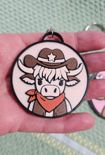 Load image into Gallery viewer, 3d Western Cowgirl Cowboy Highland Cow Theme - Necklace, Purse Charm, Earrings, Keychain, Magnet