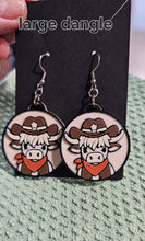 Load image into Gallery viewer, 3d Western Cowgirl Cowboy Highland Cow Theme - Necklace, Purse Charm, Earrings, Keychain, Magnet