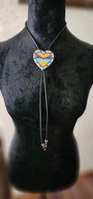 Load image into Gallery viewer, Orange Purple Aztec 3D Inlay Heart Bolo Tie Necklace Made in America
