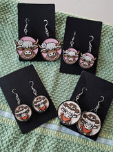 Load image into Gallery viewer, 3d Western Cowgirl Cowboy Highland Cow Theme - Necklace, Purse Charm, Earrings, Keychain, Magnet
