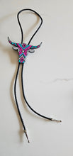 Load image into Gallery viewer, Turquoise Pink Aztec Longhorn 3D Inlay Bolo Tie Necklace Made in America