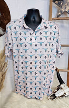 Load image into Gallery viewer, Turquoise Longhorn Polo Style Shirt