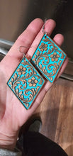 Load image into Gallery viewer, 3D Print Western Tooled Bronze-Copper Turquoise Earrings Made in America
