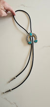 Load image into Gallery viewer, Baha Ranch Silver Gold Turquoise Naja 3D Inlay Bolo Made in America