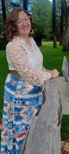 Load image into Gallery viewer, Blue Aztec Western Prairie Tiered Maxi Skirt