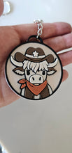 Load image into Gallery viewer, 3d Printed Cowboy Cowgirl Highland Cow Cute Keychain