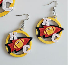 Load image into Gallery viewer, 3D Print Chiefs Earrings Keychain Red Kingdom Kansas City KC Football