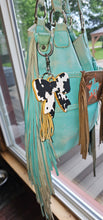 Load image into Gallery viewer, 3d Print Puffy Bow Trend Keychain Fringe Cow Print Western Made in America