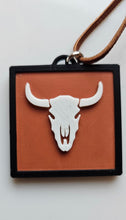 Load image into Gallery viewer, 3D Print Picture Necklace on Deerskin Leather Western Bull Skull Desert Cactus Made in America