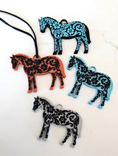 Load image into Gallery viewer, Baha Ranch 3D Print Floral Tooled Horse Charm or Keychain Made in America