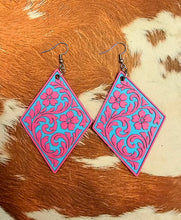 Load image into Gallery viewer, 3D Print Western Tooled Floral Earrings Made in America Choice of Colors