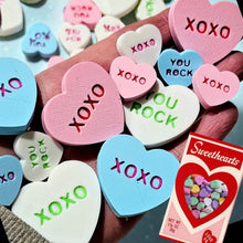 Load image into Gallery viewer, Bag of 25 -Boutique 3d Printed Package Inserts Candy Message Heart Pins or Earrings Made in America