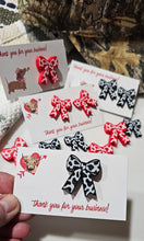 Load image into Gallery viewer, Bag of 25 -Boutique 3d Printed Package Inserts Cow Print Bows Pins or Earrings Made in America