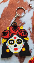Load image into Gallery viewer, 3D Print Mexico Theme Día de los Muertos Day of The Dead Sugar Skull Keychain or Earrings