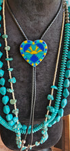 Load image into Gallery viewer, Turquoise Sunrise 3D Inlay Heart Bolo Tie Necklace