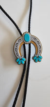 Load image into Gallery viewer, Baha Ranch Silver Gold Turquoise Naja 3D Inlay Bolo Made in America