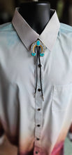 Load image into Gallery viewer, Baha Ranch Silver Gold Turquoise Naja 3D Inlay Bolo Made in America