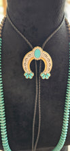 Load image into Gallery viewer, Baha Ranch Silver Gold Turquoise Naja 3D Inlay Bolo Made in America
