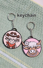Load image into Gallery viewer, 3d Western Cowgirl Cowboy Highland Cow Theme - Necklace, Purse Charm, Earrings, Keychain, Magnet