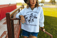 Load image into Gallery viewer, Saddle Oiled Graphic Raw Hem Sweatshirt