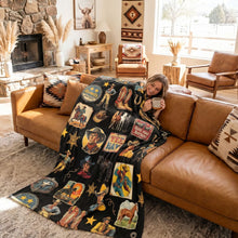 Load image into Gallery viewer, Baha Ranch Vintage Cowboy Collage Western Ultra Soft Minky Throw Blanket 60" x 80" Made in America