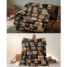 Load image into Gallery viewer, Baha Ranch Vintage Cowboy Collage Western Ultra Soft Minky Throw Blanket 60" x 80" Made in America