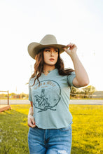 Load image into Gallery viewer, Wild & West Raw Cut Hem and V-neck Graphic Tee