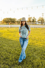 Load image into Gallery viewer, Wild & West Raw Cut Hem and V-neck Graphic Tee