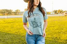 Load image into Gallery viewer, Wild & West Raw Cut Hem and V-neck Graphic Tee